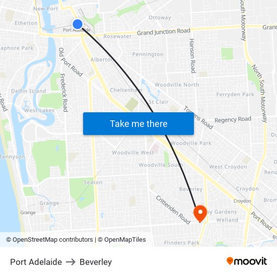 Port Adelaide to Beverley map