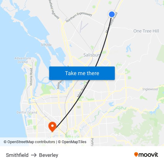 Smithfield to Beverley map