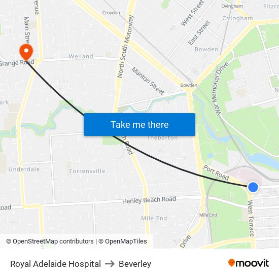 Royal Adelaide Hospital to Beverley map