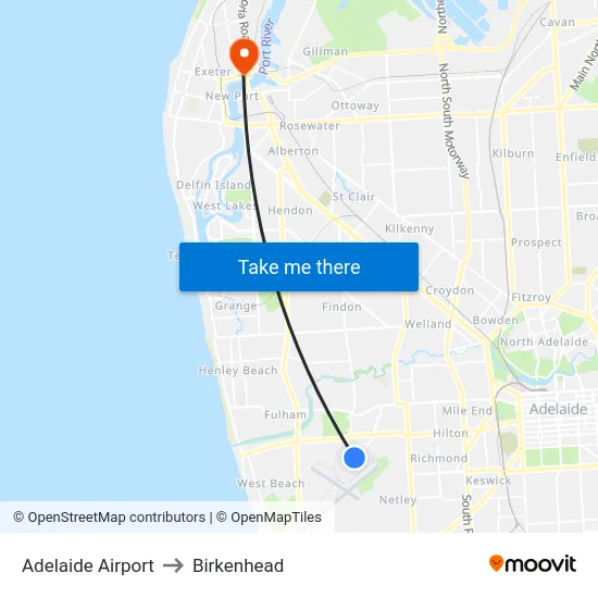 Adelaide Airport to Birkenhead map