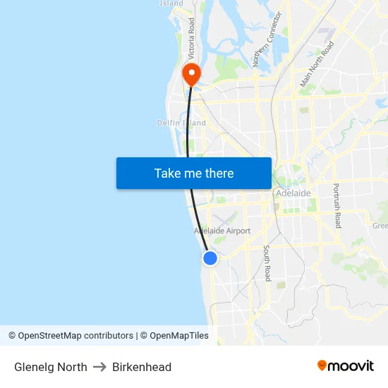 Glenelg North to Birkenhead map