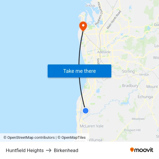 Huntfield Heights to Birkenhead map