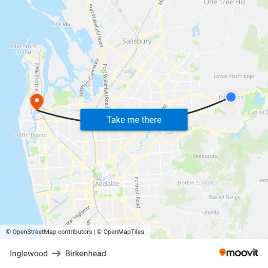 Inglewood to Birkenhead map