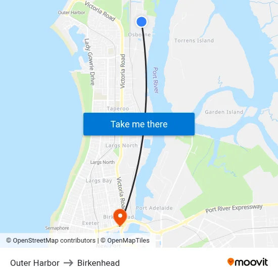 Outer Harbor to Birkenhead map
