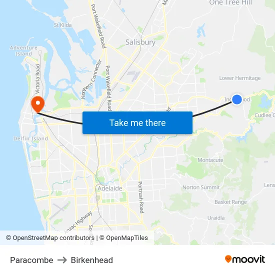Paracombe to Birkenhead map