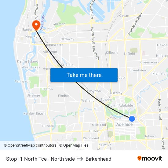 Stop I1 North Tce - North side to Birkenhead map