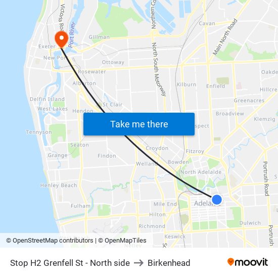 Stop H2 Grenfell St - North side to Birkenhead map