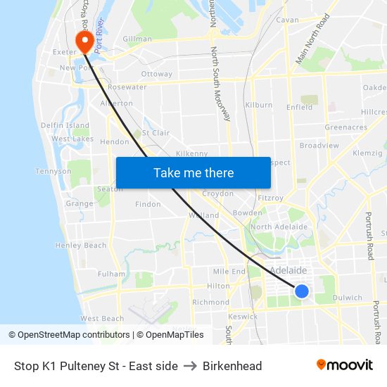 Stop K1 Pulteney St - East side to Birkenhead map