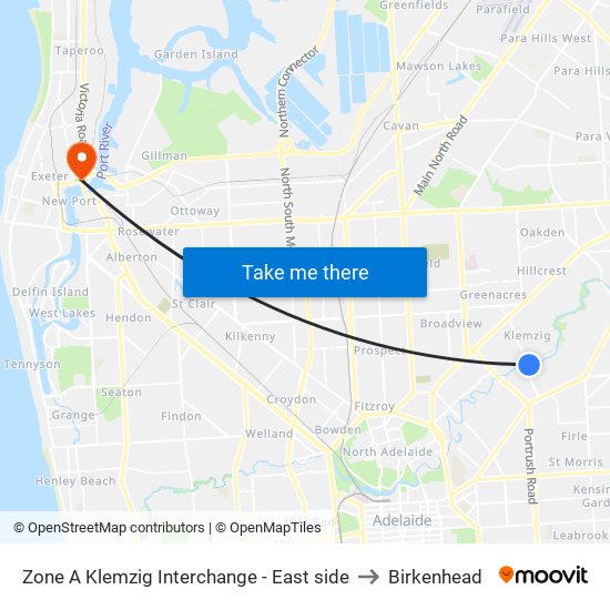 Zone A Klemzig Interchange - East side to Birkenhead map