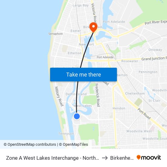 Zone A West Lakes Interchange - North side to Birkenhead map