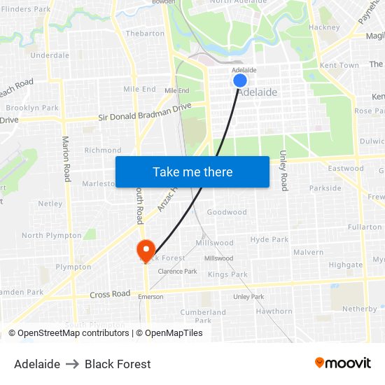 Adelaide to Black Forest map