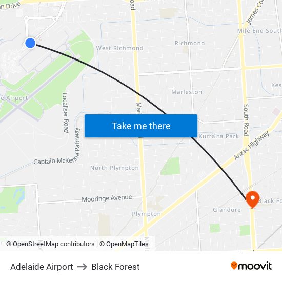 Adelaide Airport to Black Forest map