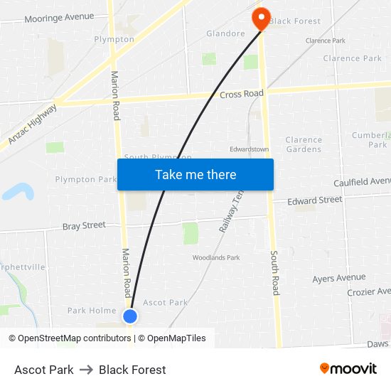 Ascot Park to Black Forest map