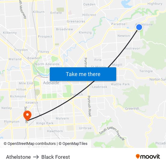 Athelstone to Black Forest map