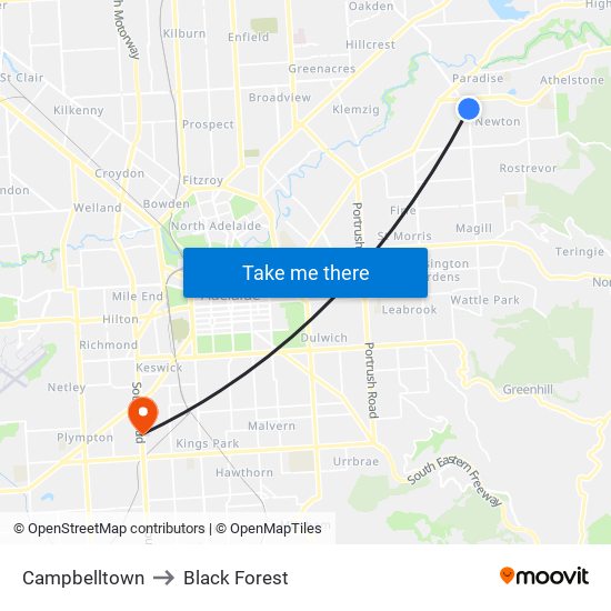 Campbelltown to Black Forest map