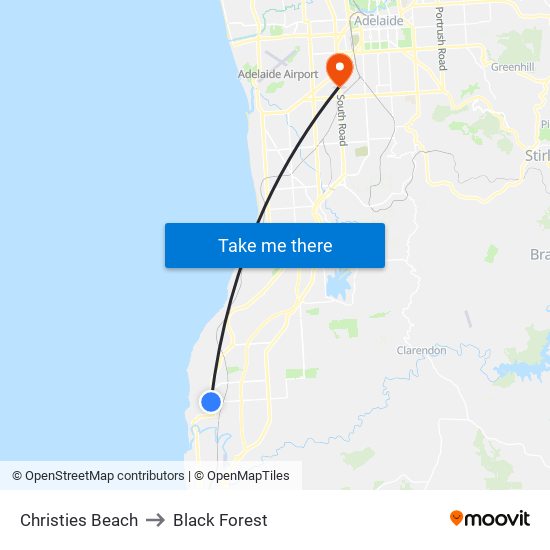 Christies Beach to Black Forest map