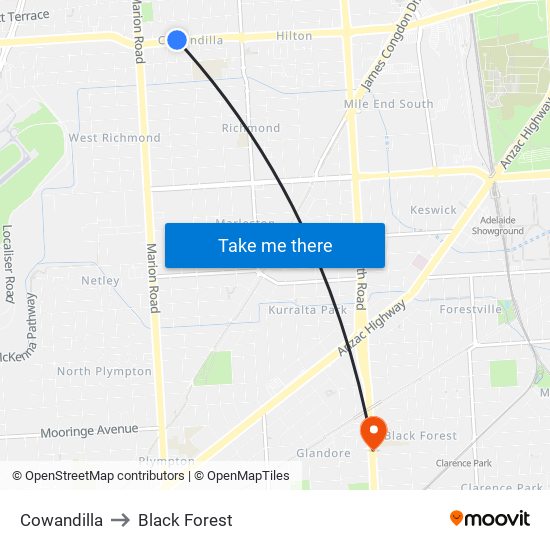 Cowandilla to Black Forest map