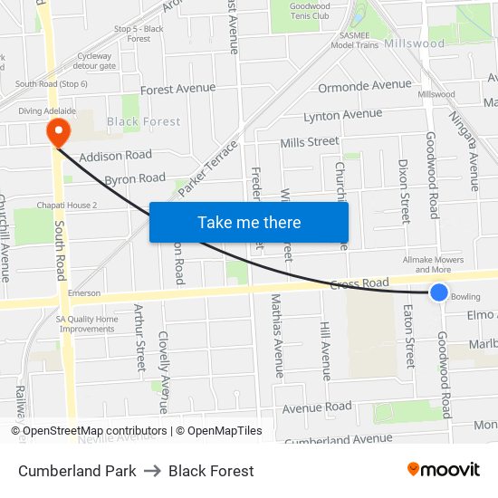 Cumberland Park to Black Forest map