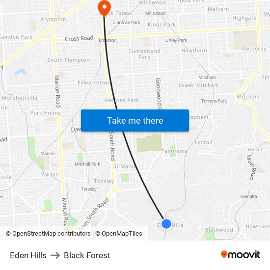 Eden Hills to Black Forest map