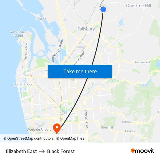 Elizabeth East to Black Forest map