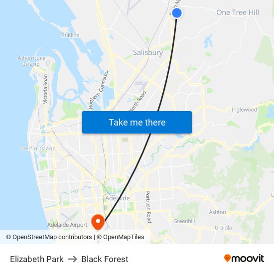 Elizabeth Park to Black Forest map