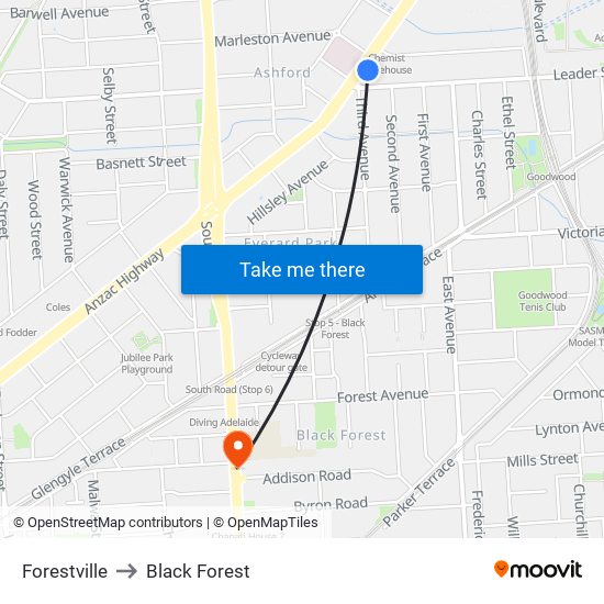 Forestville to Black Forest map