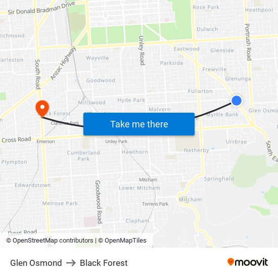 Glen Osmond to Black Forest map