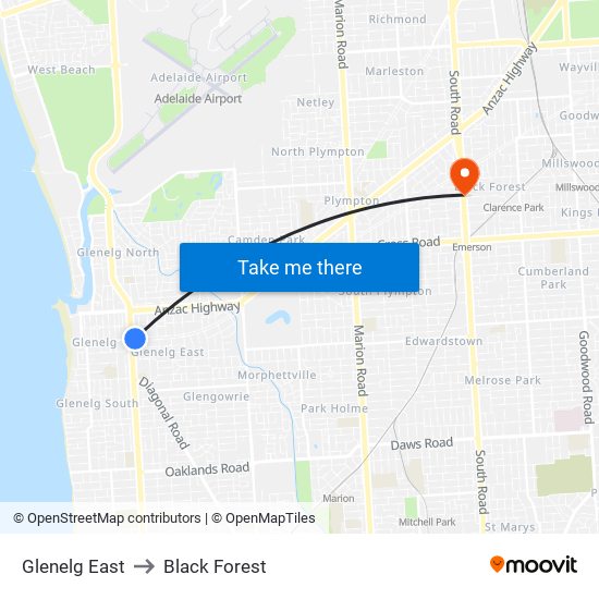 Glenelg East to Black Forest map