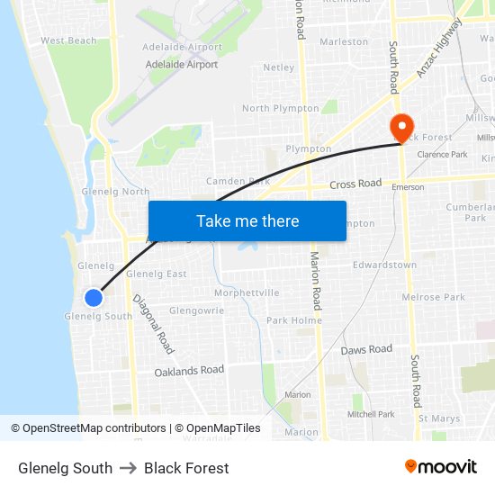 Glenelg South to Black Forest map