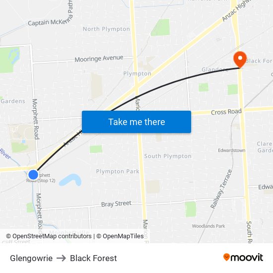 Glengowrie to Black Forest map