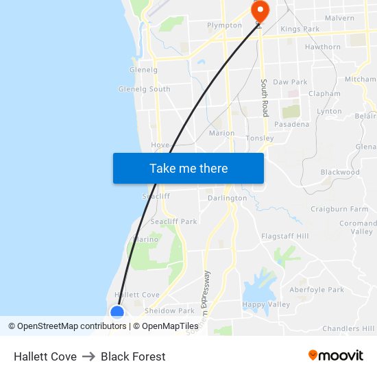 Hallett Cove to Black Forest map