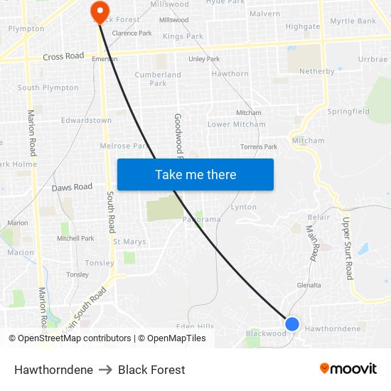 Hawthorndene to Black Forest map