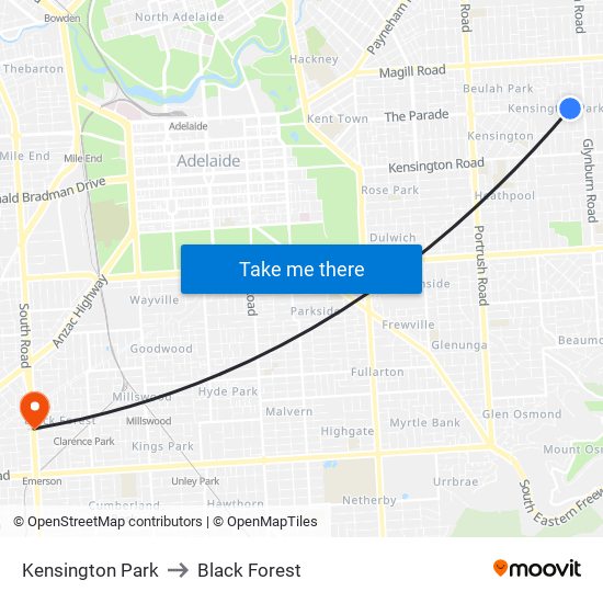 Kensington Park to Black Forest map