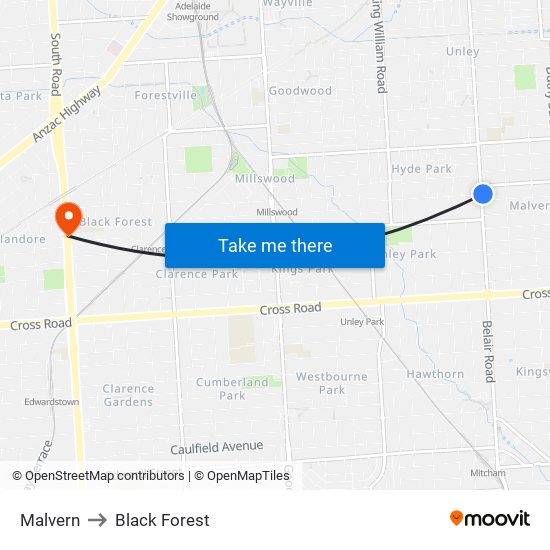 Malvern to Black Forest map