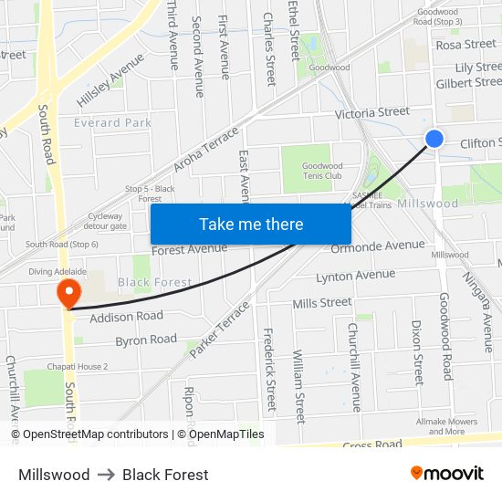 Millswood to Black Forest map