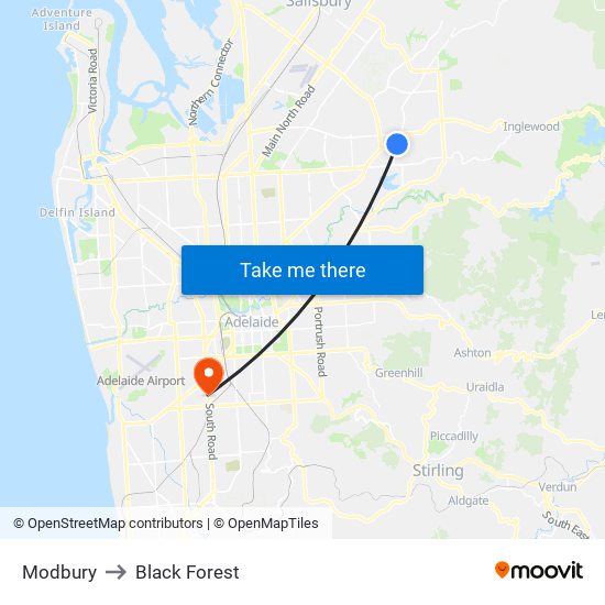 Modbury to Black Forest map