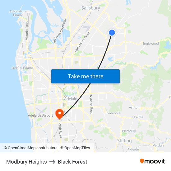 Modbury Heights to Black Forest map