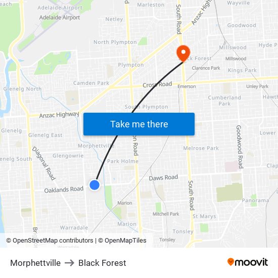 Morphettville to Black Forest map