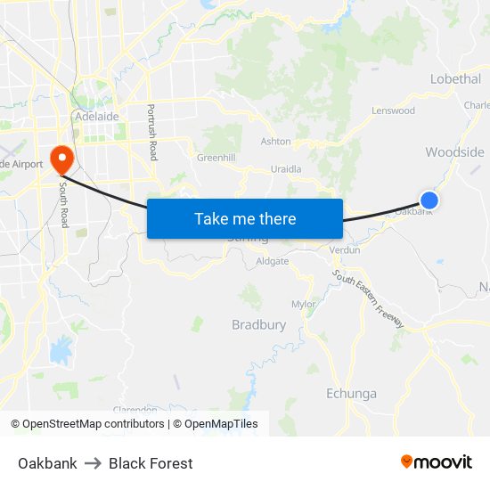 Oakbank to Black Forest map