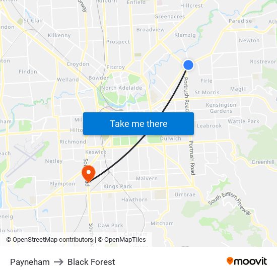 Payneham to Black Forest map