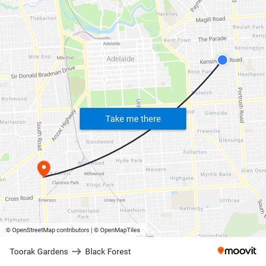 Toorak Gardens to Black Forest map