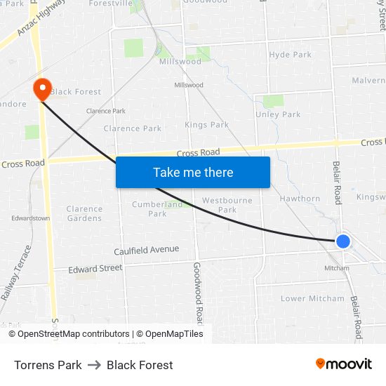 Torrens Park to Black Forest map