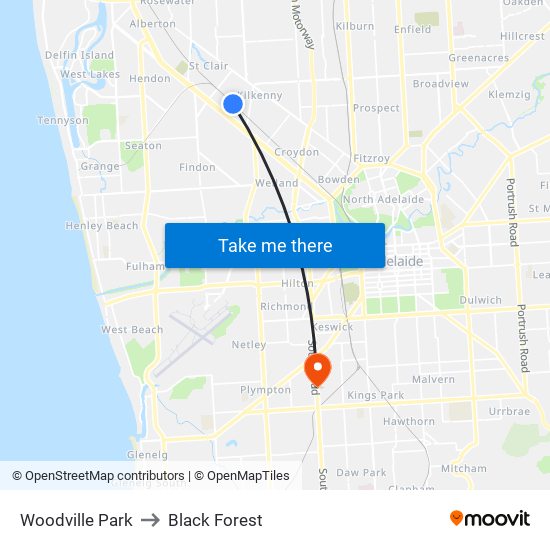 Woodville Park to Black Forest map