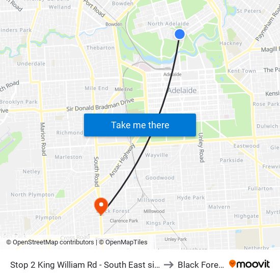 Stop 2 King William Rd - South East side to Black Forest map