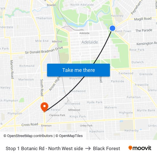 Stop 1 Botanic Rd - North West side to Black Forest map