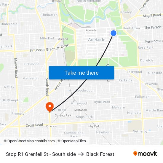 Stop R1 Grenfell St - South side to Black Forest map