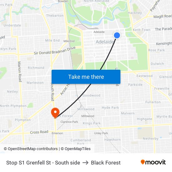 Stop S1 Grenfell St - South side to Black Forest map