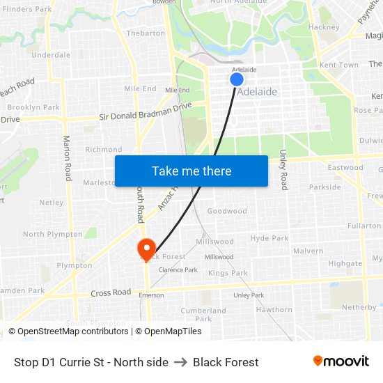 Stop D1 Currie St - North side to Black Forest map