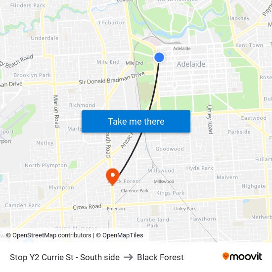 Stop Y2 Currie St - South side to Black Forest map