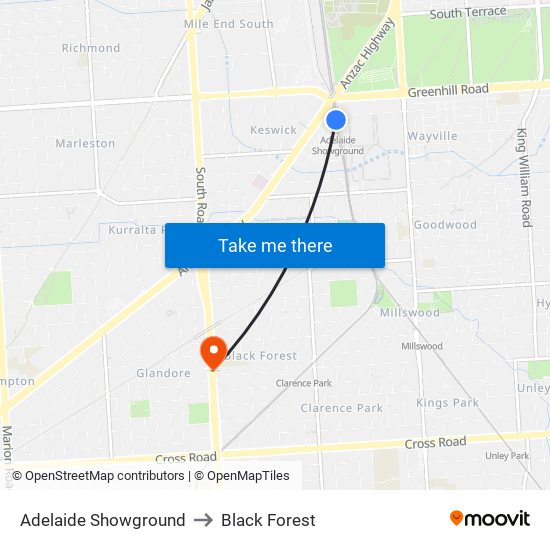 Adelaide Showground to Black Forest map
